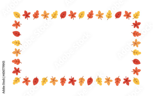 Rectangle autumn frame made of leaves. Modern vector illustration. Halloween, Thanksgiving fall border template.