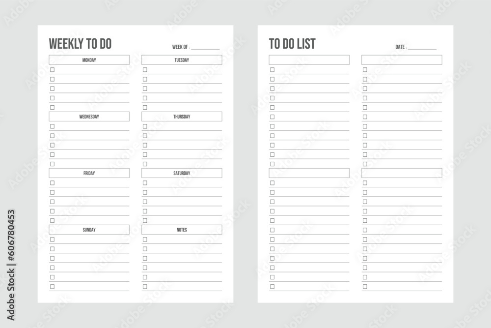 Weekly to do list planner, simple design Weekly to do list planner, simple design