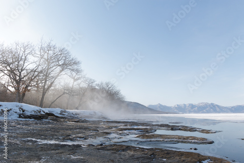 Steam rising from Lake Kussharo, Hokkaido in winter © Alexandra Scotcher