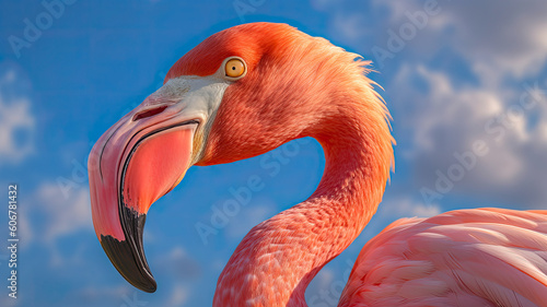 close up of a pink flamingo created with Generative AI technology
