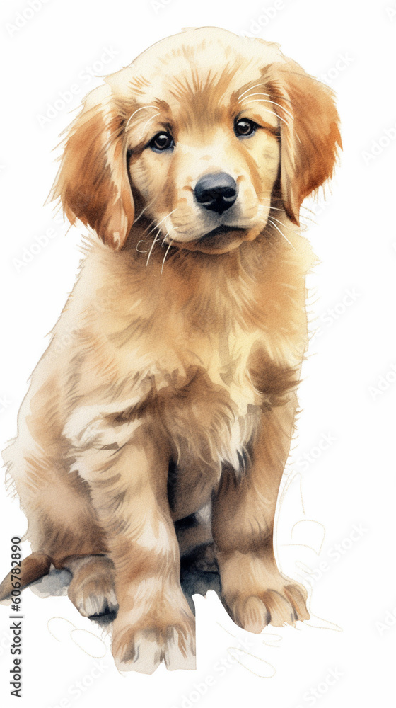 golden retriever puppy, hand drawing - Generative AI