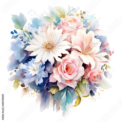 Watercolor floral bouquet spring flowers. Botanical illustration. © Tatsiana