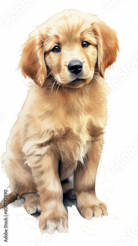 golden retriever puppy, hand drawing - Generative AI