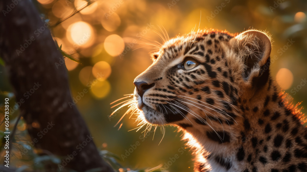 amur leopard created with Generative AI technology - obrazy, fototapety, plakaty 