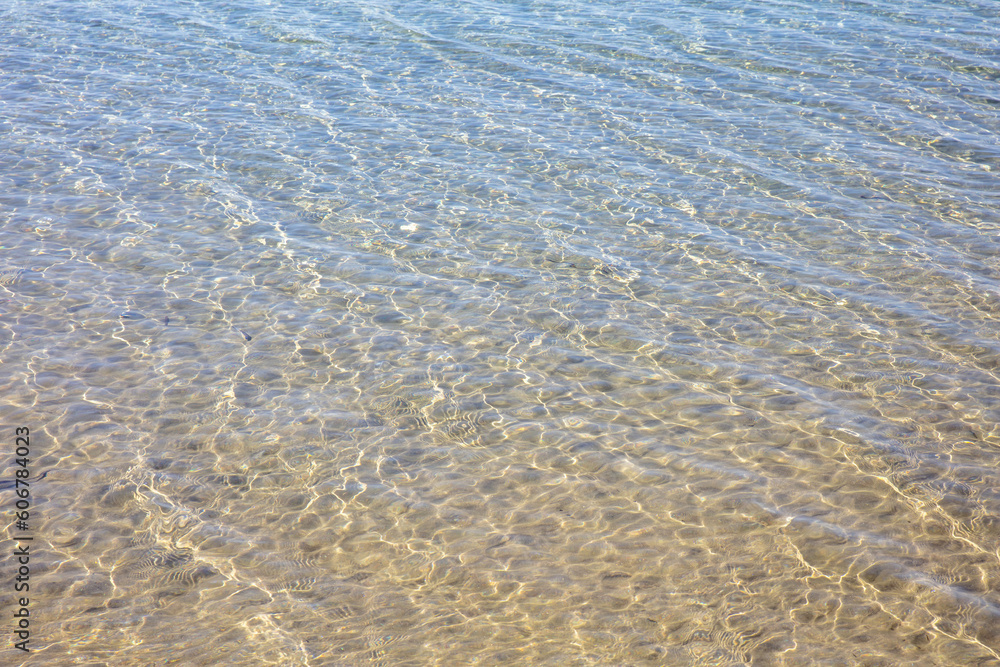 Sea shallow blue ripple transparent water surface background texture. Greece Cyclades island. Space Sea shallow blue ripple transparent water surface background texture. Greece Cyclades island. Space