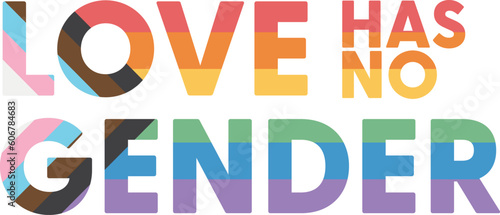 Love has no gender LGBTQIA flag text