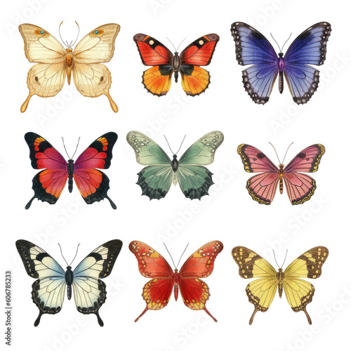 Butterfly Set Clipart Illustration Insects Nature Wings  Fluttering Flying Beautiful Colorful AI generated 