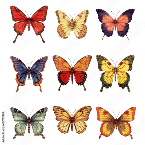 Butterfly Set Clipart Illustration Insects Nature Wings, Fluttering Flying Beautiful Colorful AI generated  © Techtopia Art