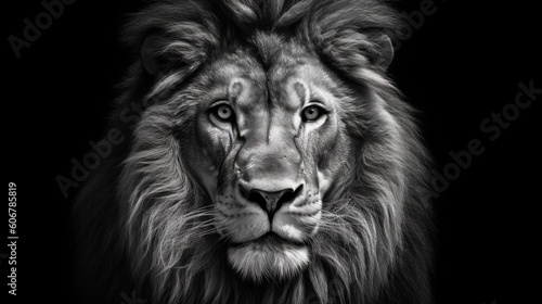 Black and White Elegance  Showcasing the Timeless Charm of a Wild Lion s Portrait. Ai Generative.