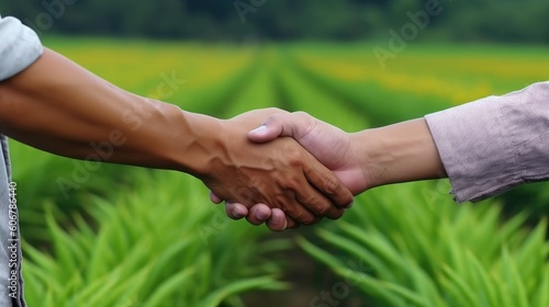 handshake between people at farming field