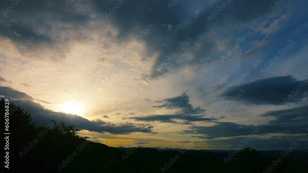 Nature picturesque summer landscape cumulus clouds rolling over mountains and hills on sunset time-lapse Nature picturesque summer landscape cumulus clouds rolling over mountains and hills on sunset time-lapse