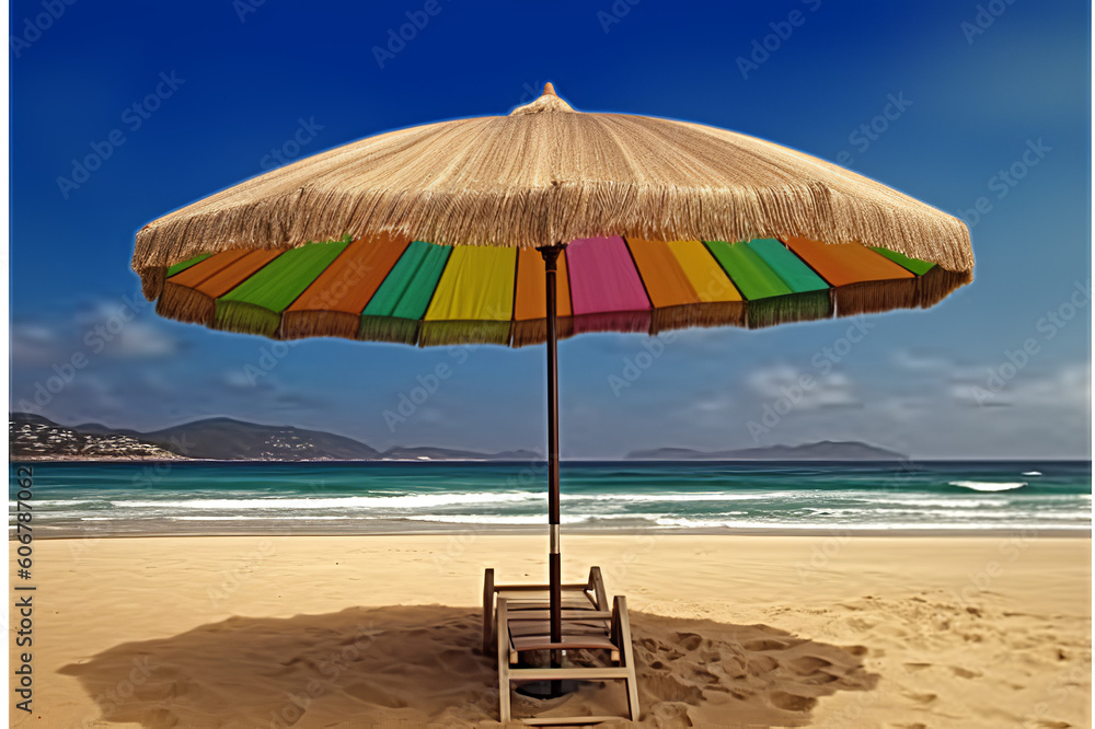 Illustration Of Umbrella On Beach. Generative Ai
