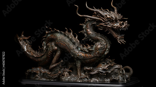 A mythical Chinese dragon sculpture. Generated AI
