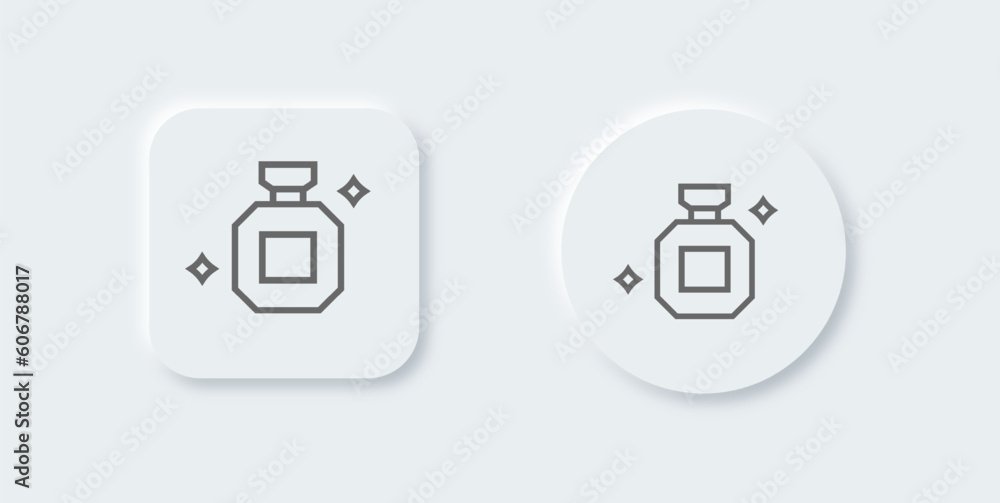 Perfume line icon in neomorphic design style. Bottle signs vector illustration. Perfume line icon in neomorphic design style. Bottle signs vector illustration.