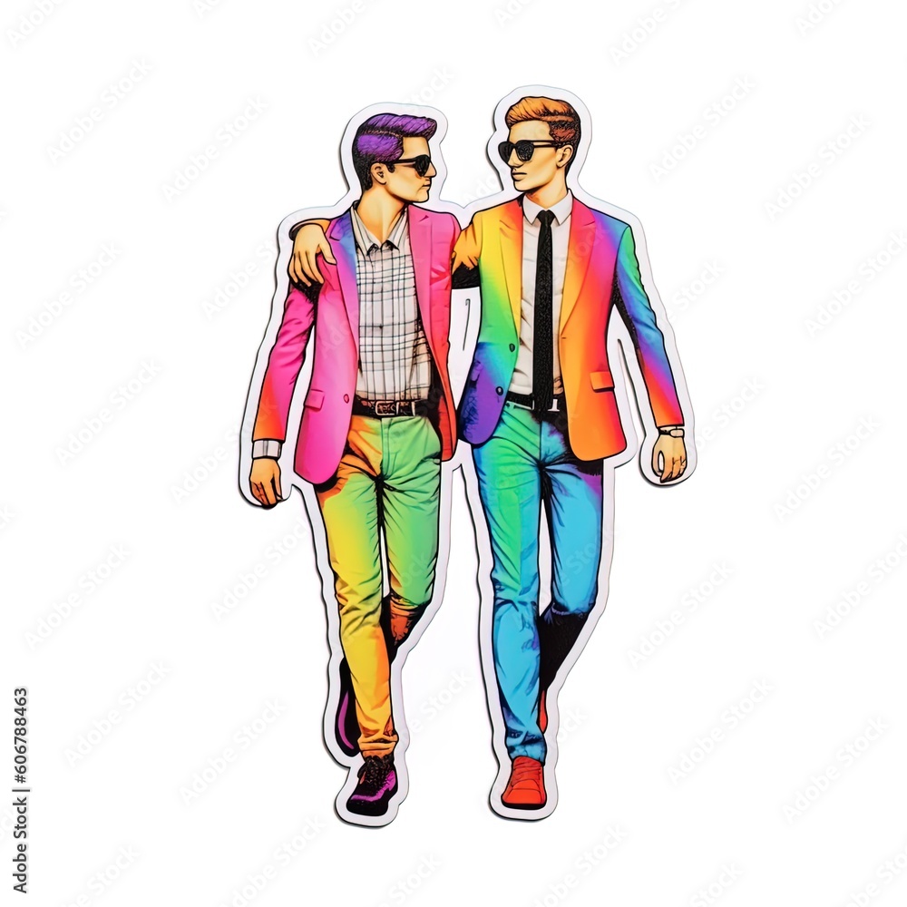 LGBTQ+ couple on an isolated white background, gay, lesbian, diversity, illustration design style