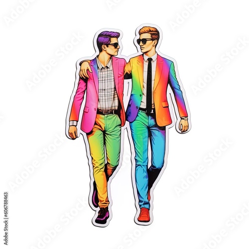 LGBTQ+ couple on an isolated white background, gay, lesbian, diversity, illustration design style