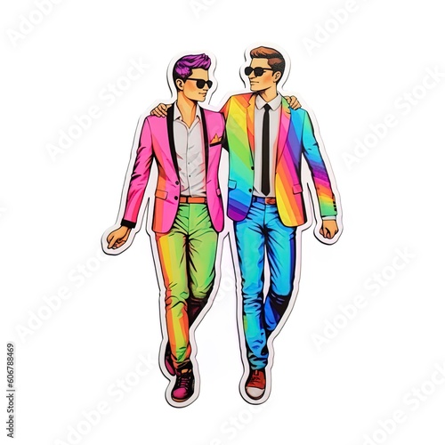 LGBTQ+ couple on an isolated white background, gay, lesbian, diversity, illustration design style