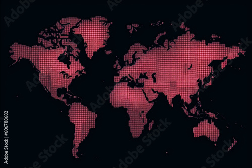World Map on digital pixelated display