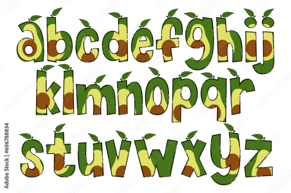 Fototapeta premium Handcrafted Avocado Letters. Color Creative Art Typographic Design