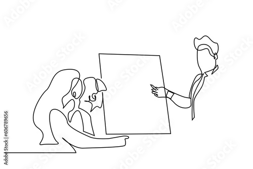 business people office analysis meeting board explanation line art