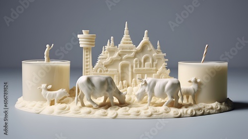 Detailed sculptures using milk-based materials  such as condensed milk or milk foam