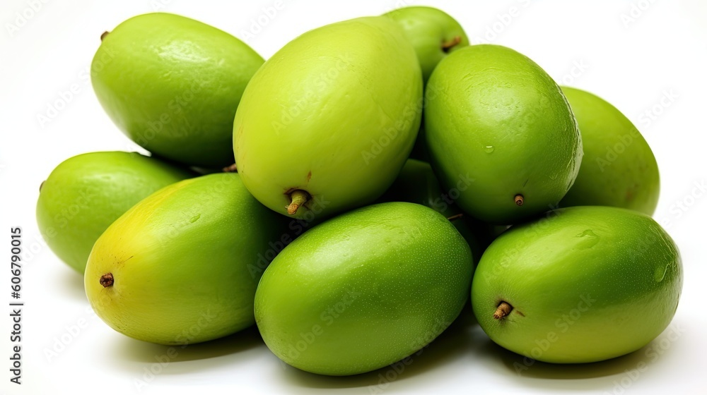 Indian Mangoes on white background, Indian sumemr season fruit, Generative AI Indian Mangoes on white background, Indian sumemr season fruit, Generative AI