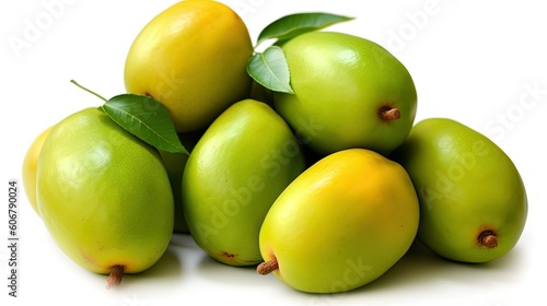 Indian Mangoes on white background, Indian sumemr season fruit, Generative AI photo
