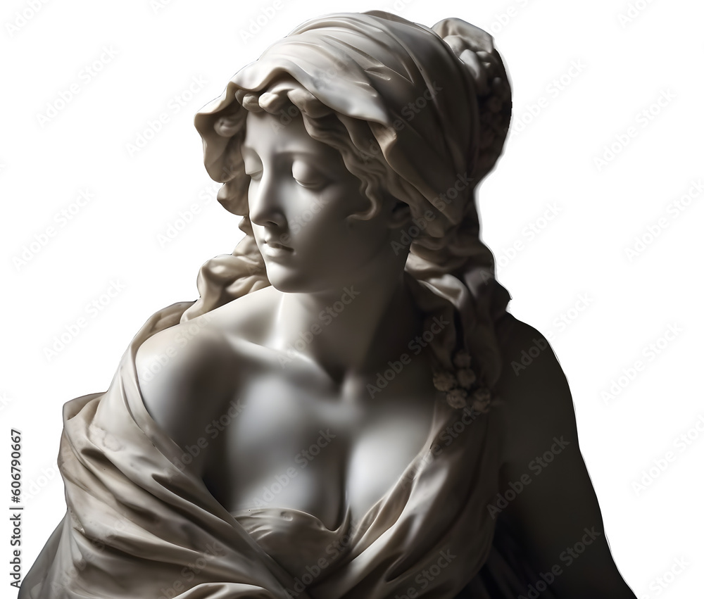 marble statue isolated on transparent background, Fictional Person, Generative AI