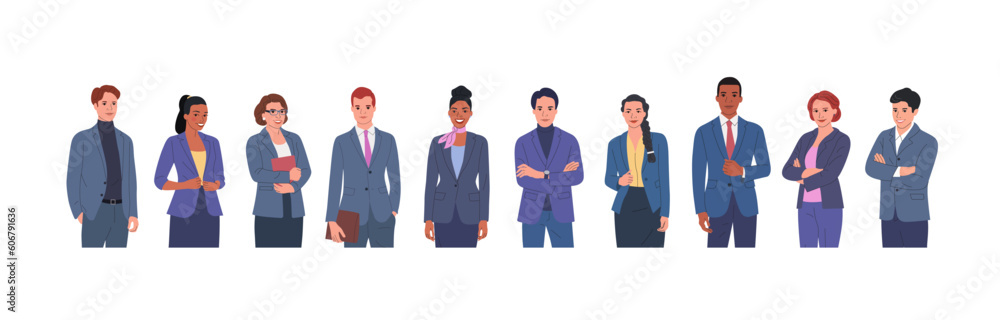 Group of different businessmen and businesswomen isolated. Corporate office style. Vector flat style cartoon illustration