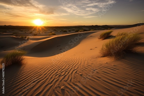 Sand dunes at sunset  Generative ai