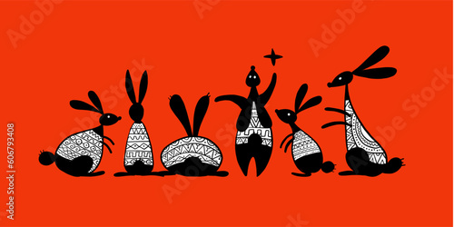 Happy chinese new year 2023 of the rabbit zodiac sign. Greeting card design. ...