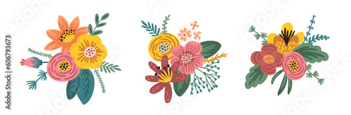 Vector illustration bouquets of flowers. Design template for card, poster, flyer and other
