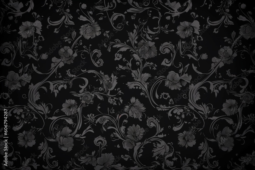 Seamless charcoal small floral elements wallpaper. Generative ai Seamless charcoal small floral elements wallpaper. Generative ai