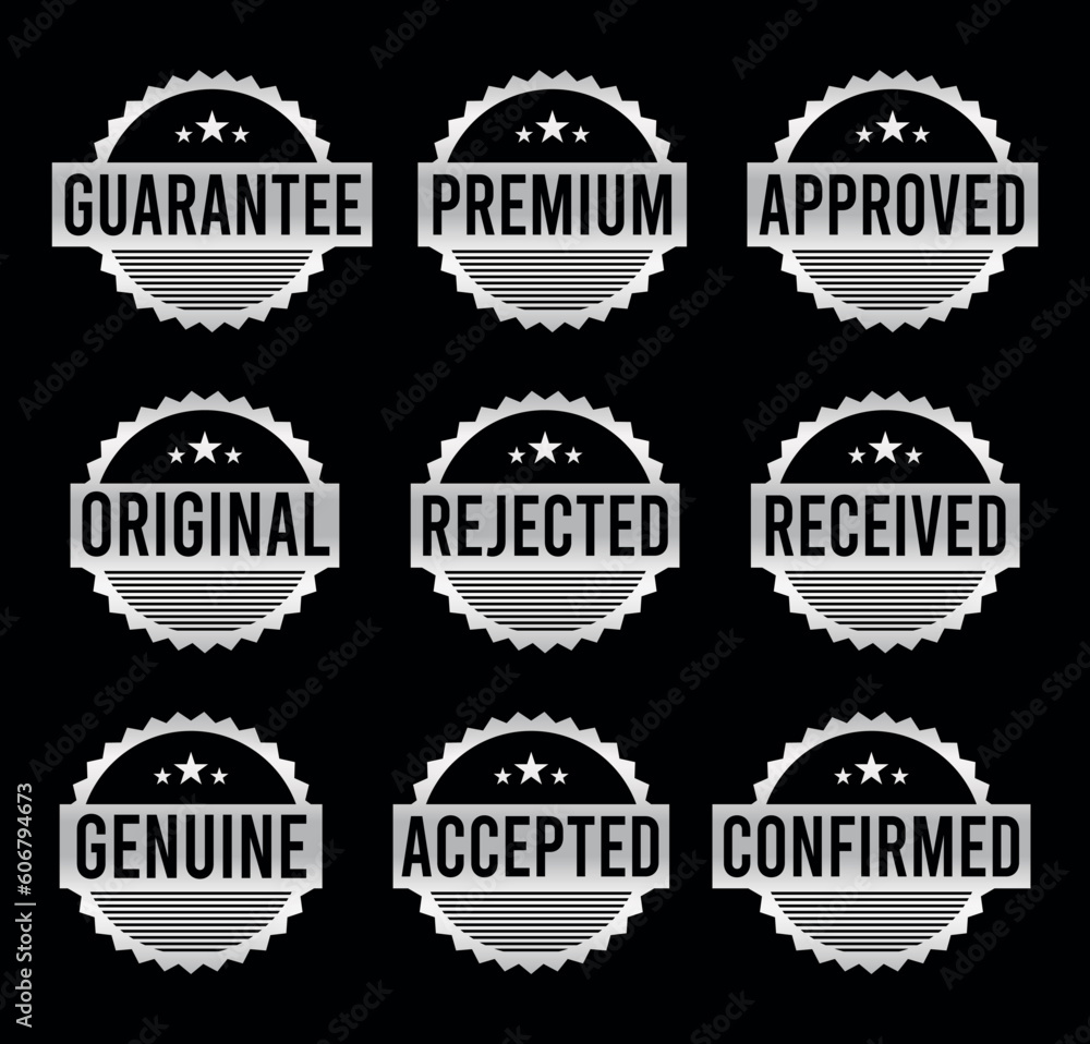 Obraz premium Silver Stamp design set - premium quality, guaranteed, approved, sold out, postponed, confirmed, genuine, original.