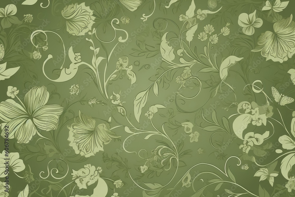 Seamless floral background green, Generative ai