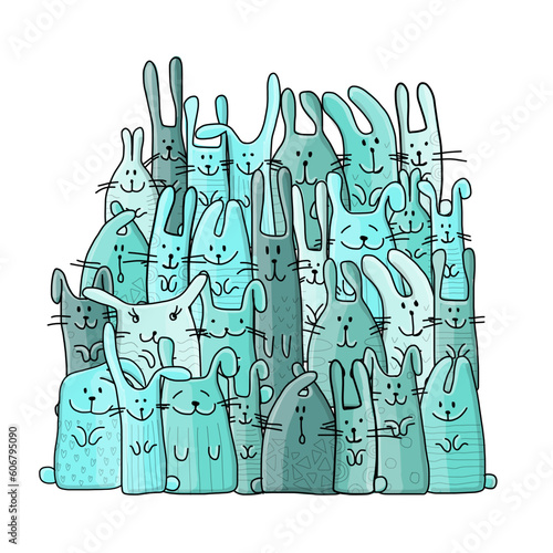 Funny Bunnies family. Rabbit - symbol of 2023 chineese new year. Chreeting ca...