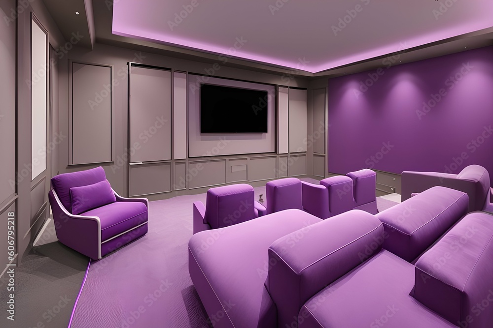 modern purple home theater with armchair - rendering - generative ai