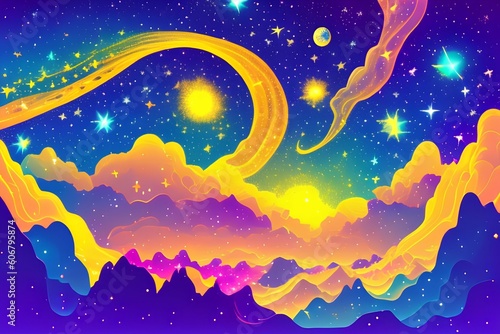 Space background. Realistic starry night. Universe and shining stars. Milky Way and stardust. Vector illustration. - generative ai
