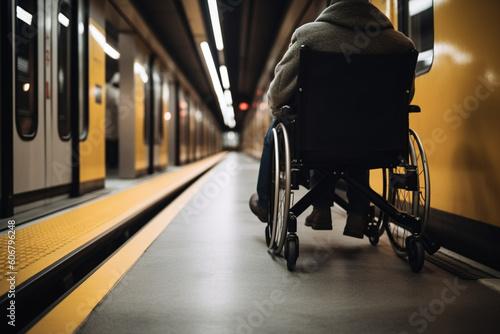 unrecognizable Person with a physical disability inside public transport with an accessible ramp,