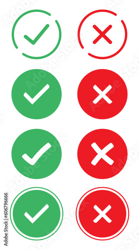 Right and Wrong icon symbol set in different styles. checkmark and X mark icon. check and uncheck icon vector. validation icon vector. for apps and websites.