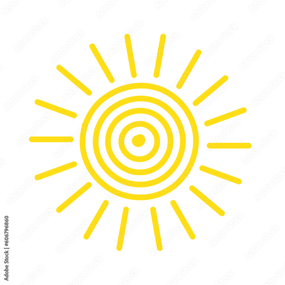 Hand Drawn Yellow Sun and Ray Icon Isolated on White Background. Hand Drawn Yellow Sun and Ray Icon Isolated on White Background.