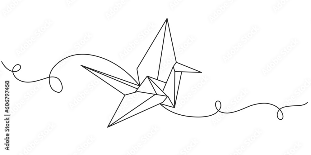 Line art vector illustration of a paper bird origami - obrazy, fototapety, plakaty 