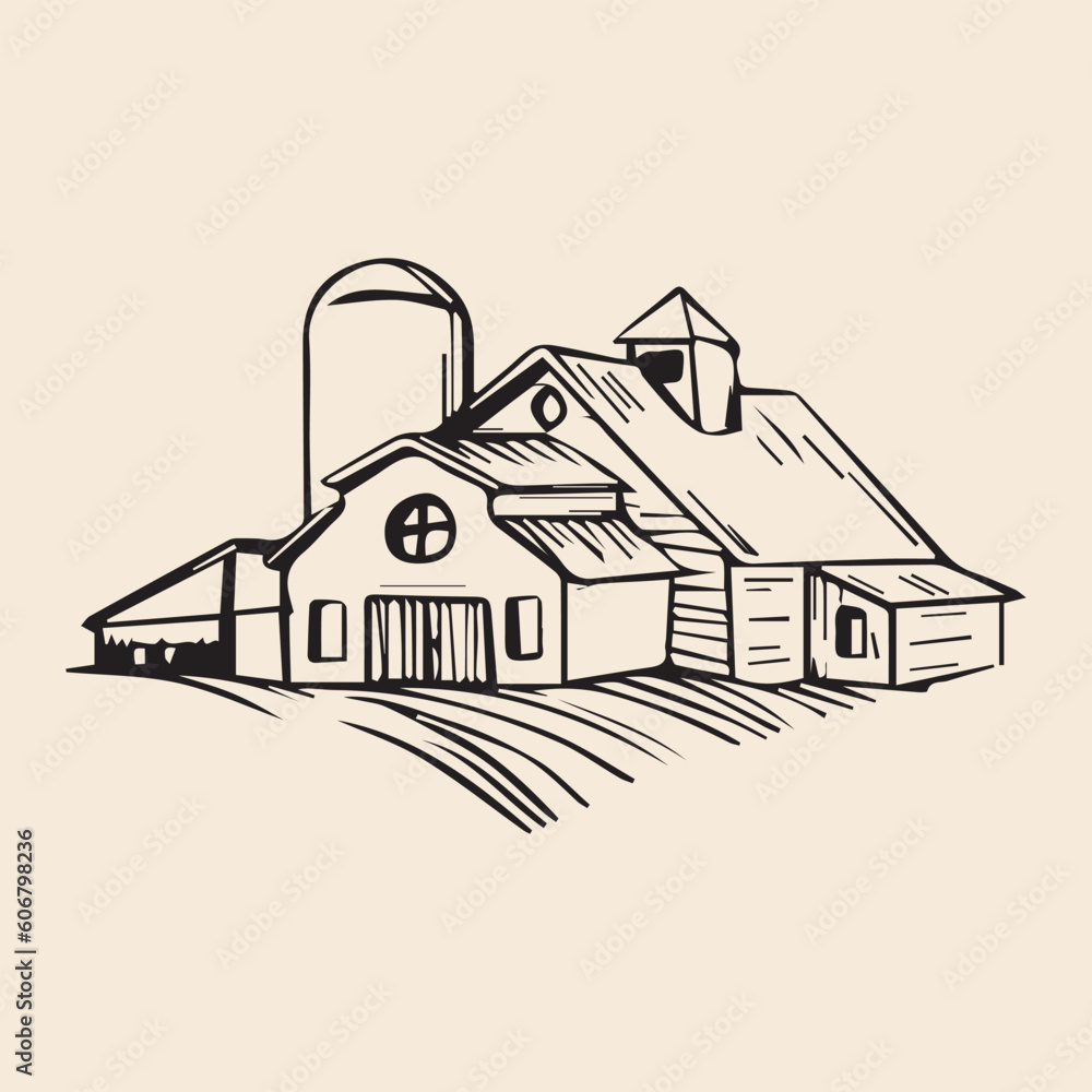 Silhouette illustration drawn factory house, vector Artwork.
