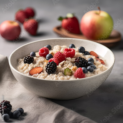 Oatmeal with berries, healthy breakfast.