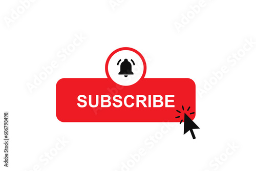 Subscribe button with notification bell icon alarm symbol, mouse cursor click icon. subscribed lower third banner button. Vector illustration