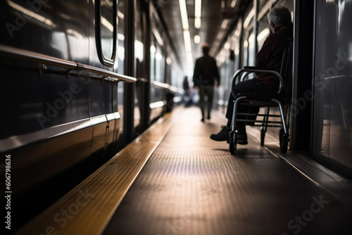 unrecognizable Person with a physical disability inside public transport with an accessible ramp,