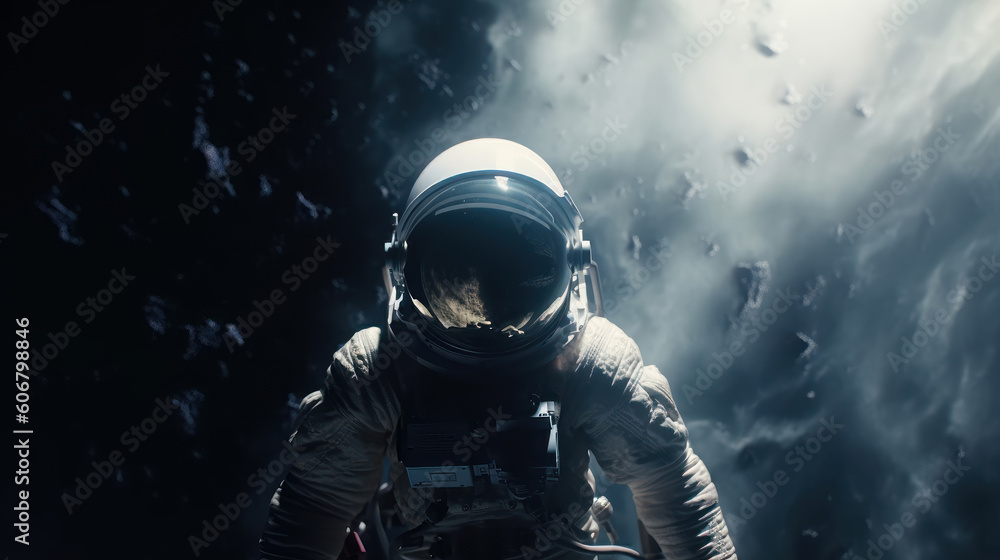 Space suits isolated on space background. Ai generated. Space suits isolated on space background. Ai generated.