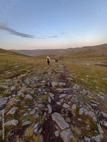 Hiking in the wild nature of Mageroya island, Finnmark region, Norway photo