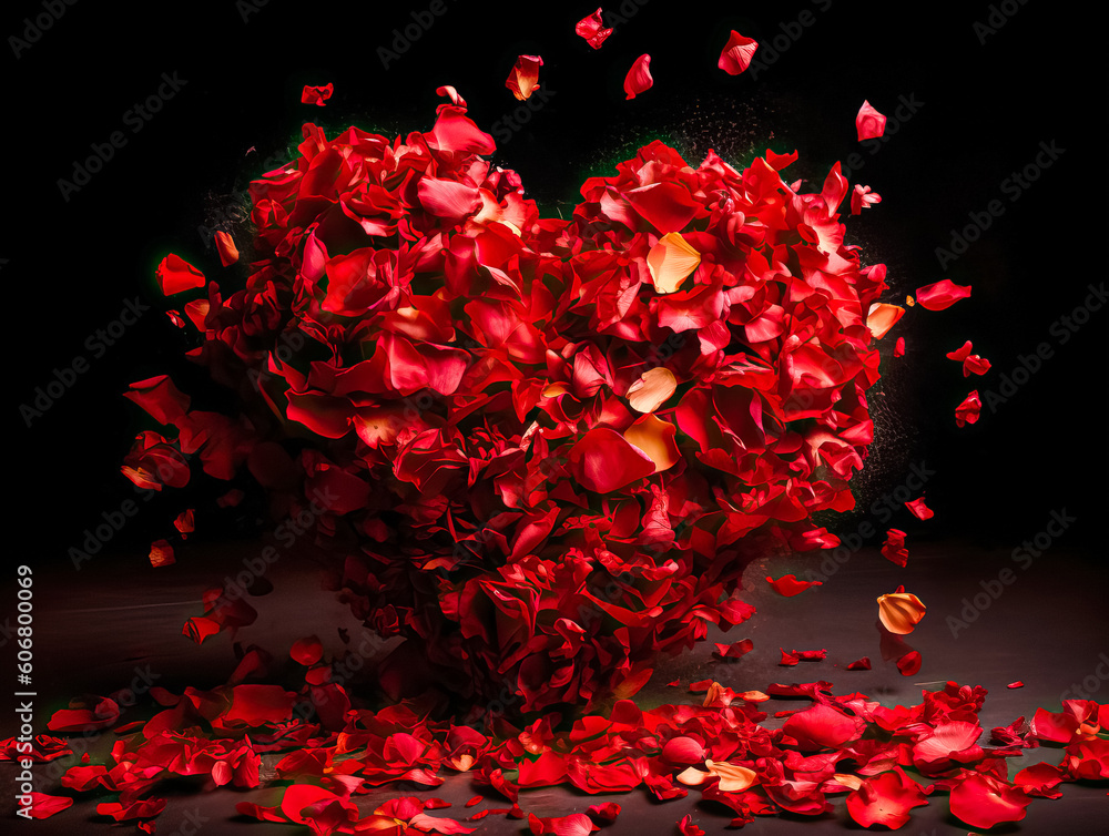 Valentines Day Heart Made of Red Rosepetals. Ai generated