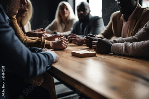 unrecognizable Group of diverse people sitting around a conference table engaged in a discussion or meeting showcasing diversity inclusion and collaboration in a professional setting,